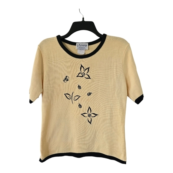 Amana Vintage Sweater Womens Top Small Beige Woolen Mill Embroidered Casual - Picture 1 of 6